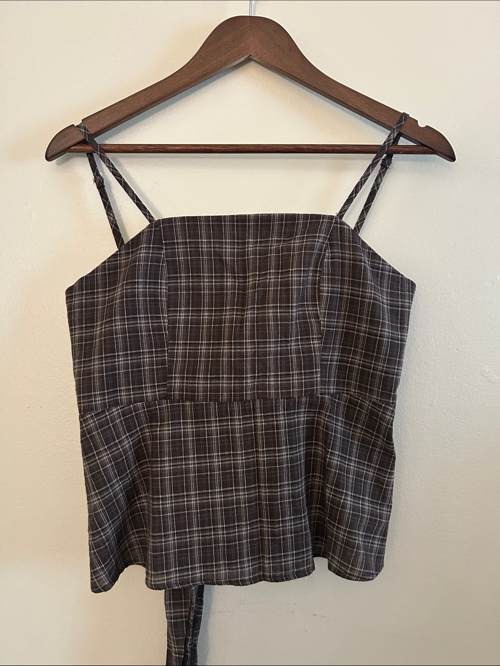 Plaid 100% Cotton Strap Top - Brown